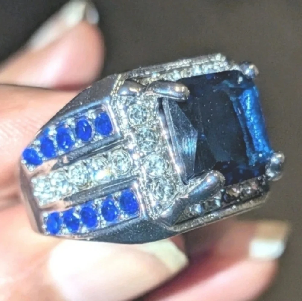 Sapphire Lab Created diamond Mens Ring Sz 9